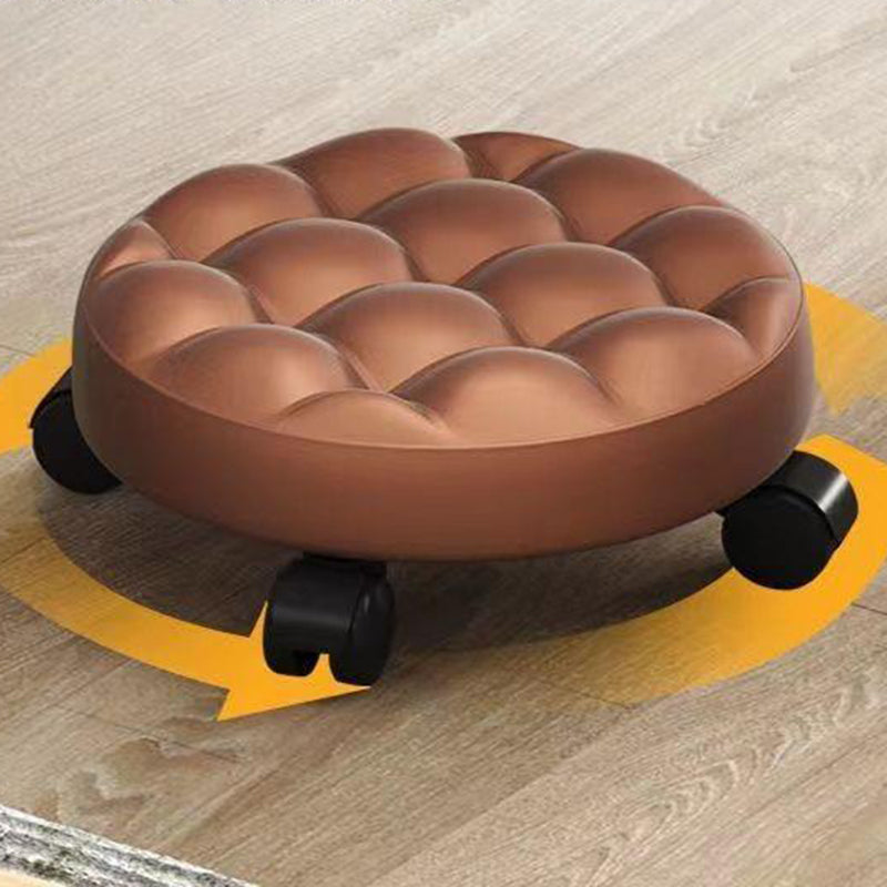Contemporary Retro Leather Sponge Plate Bread Round Low Stool Backless Movable For Entryway