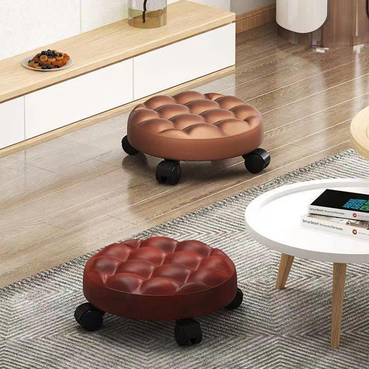 Contemporary Retro Artificial Leather Sponge Plate Bread Round Low Stool Backless Movable For Entryway