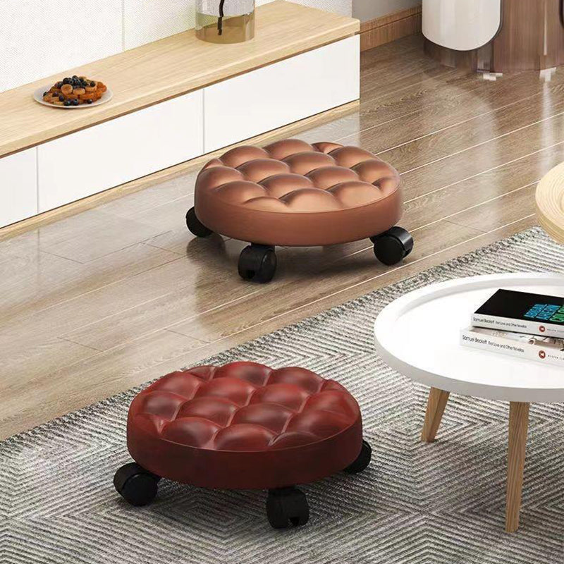 Contemporary Retro Leather Sponge Plate Bread Round Low Stool Backless Movable For Entryway