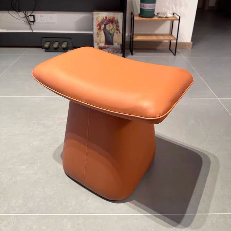 Contemporary Scandinavian Leather Wood Sponge Rectangular Curved Vanity Stool Backless For Bedroom