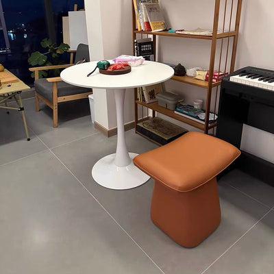 Contemporary Scandinavian Leather Wood Sponge Rectangular Curved Vanity Stool Backless For Bedroom