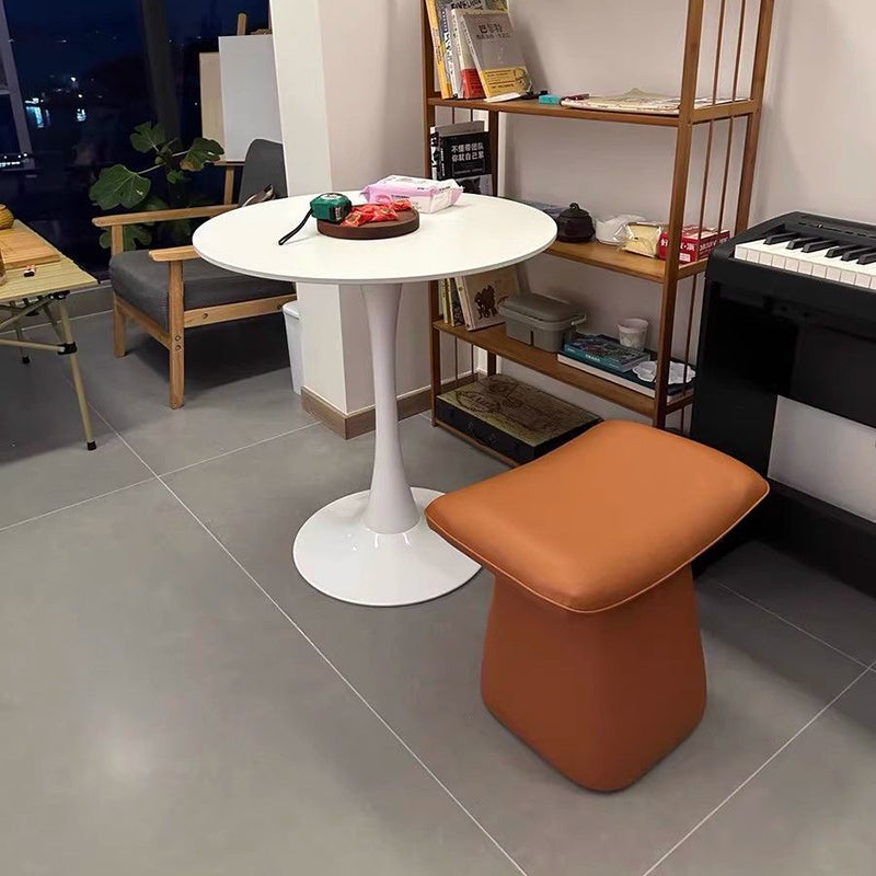 Contemporary Scandinavian Leather Wood Sponge Rectangular Curved Vanity Stool Backless For Bedroom