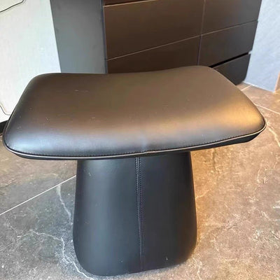 Contemporary Scandinavian Leather Wood Sponge Rectangular Curved Vanity Stool Backless For Bedroom