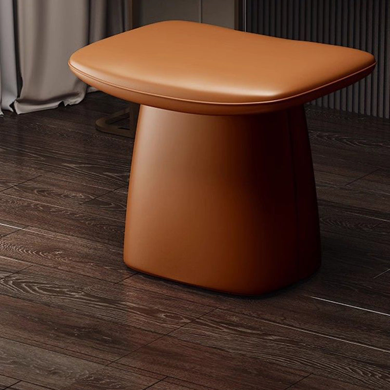 Contemporary Scandinavian Leather Wood Sponge Rectangular Curved Vanity Stool Backless For Bedroom