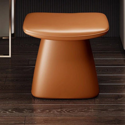 Contemporary Scandinavian Leather Wood Sponge Rectangular Curved Vanity Stool Backless For Bedroom