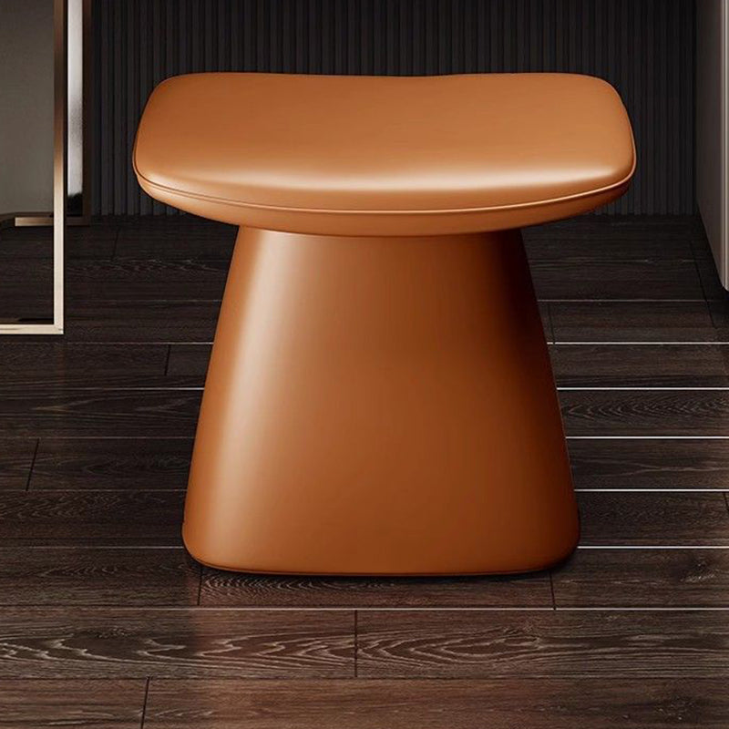 Contemporary Scandinavian Leather Wood Sponge Rectangular Curved Vanity Stool Backless For Bedroom