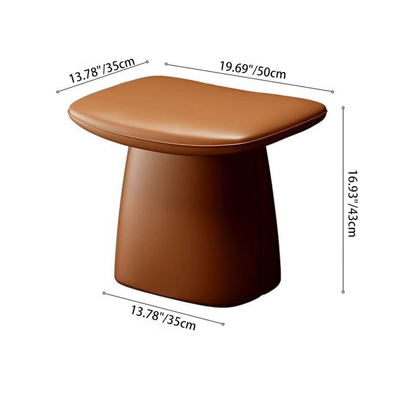 Contemporary Scandinavian Leather Wood Sponge Rectangular Curved Vanity Stool Backless For Bedroom