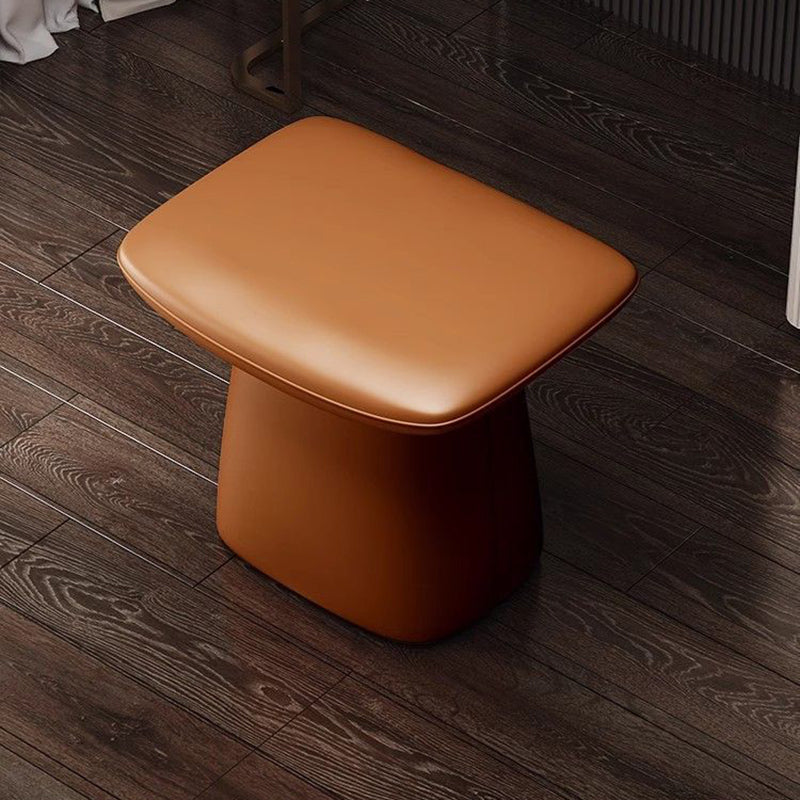 Contemporary Scandinavian Leather Wood Sponge Rectangular Curved Vanity Stool Backless For Bedroom