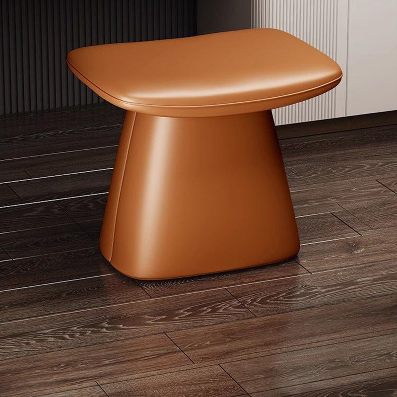 Contemporary Scandinavian Leather Wood Sponge Rectangular Curved Vanity Stool Backless For Bedroom