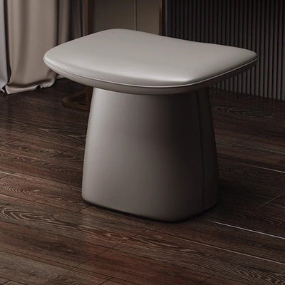 Contemporary Scandinavian Leather Wood Sponge Rectangular Curved Vanity Stool Backless For Bedroom