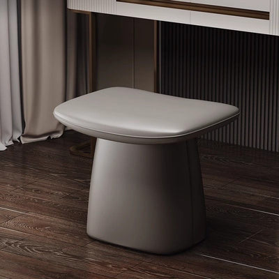 Contemporary Scandinavian Leather Wood Sponge Rectangular Curved Vanity Stool Backless For Bedroom
