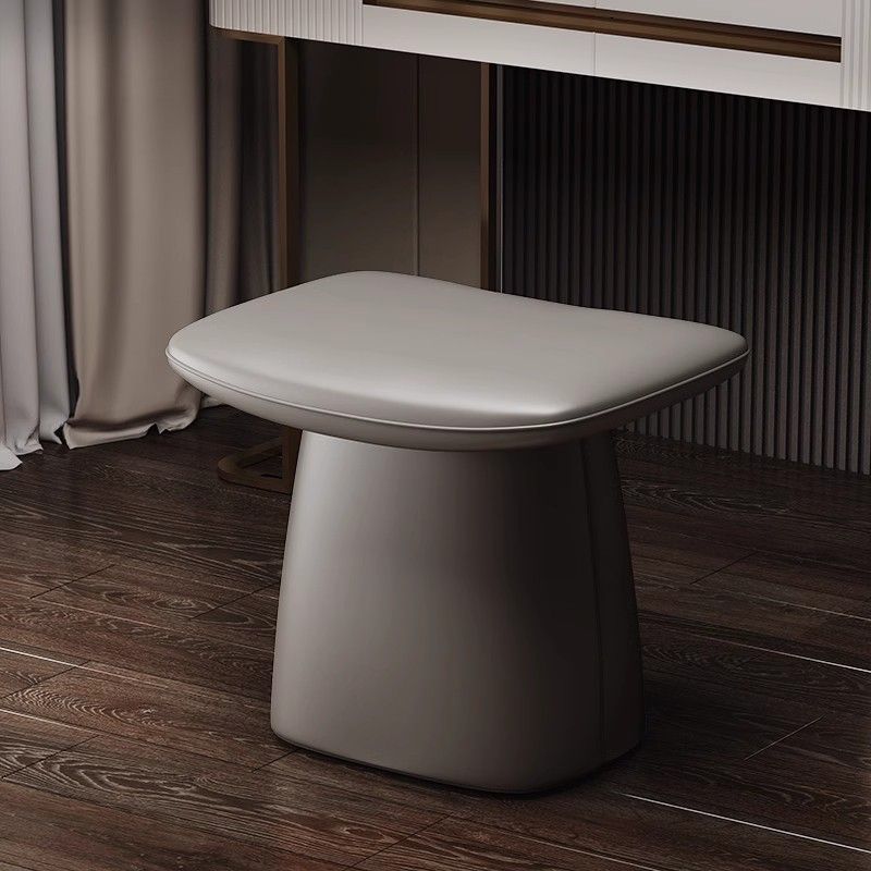 Contemporary Scandinavian Leather Wood Sponge Rectangular Curved Vanity Stool Backless For Bedroom