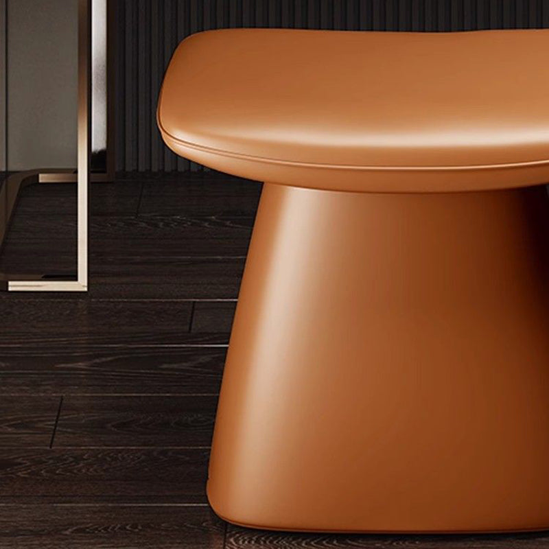 Contemporary Scandinavian Leather Wood Sponge Rectangular Curved Vanity Stool Backless For Bedroom