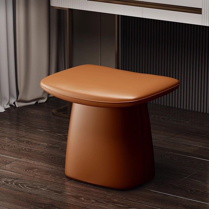 Contemporary Scandinavian Leather Wood Sponge Rectangular Curved Vanity Stool Backless For Bedroom