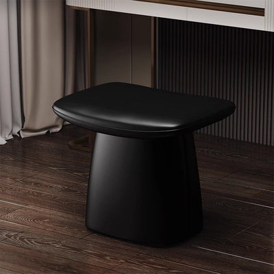 Contemporary Scandinavian Leather Wood Sponge Rectangular Curved Vanity Stool Backless For Bedroom