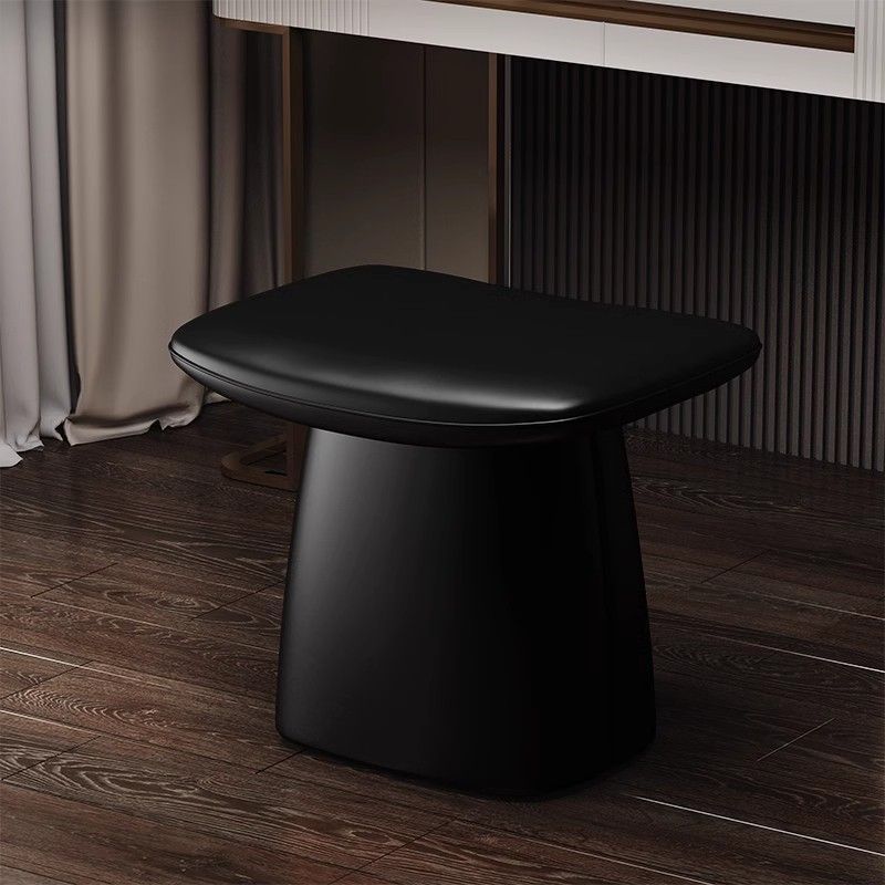 Contemporary Scandinavian Leather Wood Sponge Rectangular Curved Vanity Stool Backless For Bedroom