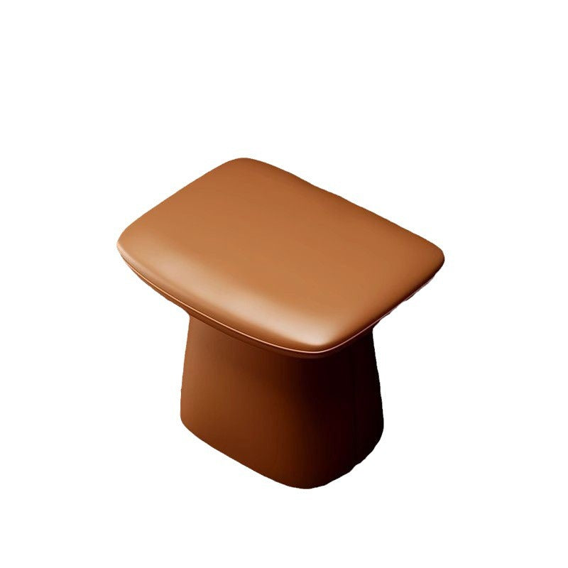 Contemporary Scandinavian Leather Wood Sponge Rectangular Curved Vanity Stool Backless For Bedroom