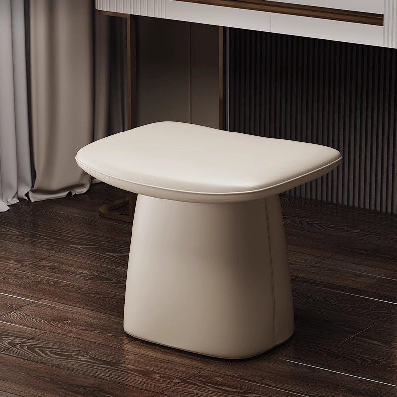 Contemporary Scandinavian Leather Wood Sponge Rectangular Curved Vanity Stool Backless For Bedroom