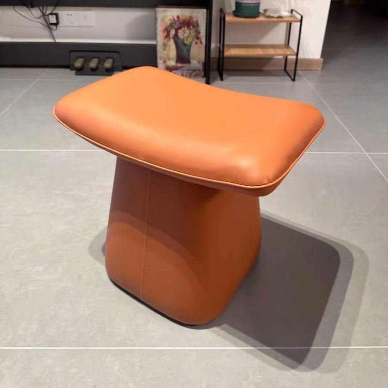 Contemporary Scandinavian Leather Wood Sponge Rectangular Curved Vanity Stool Backless For Bedroom