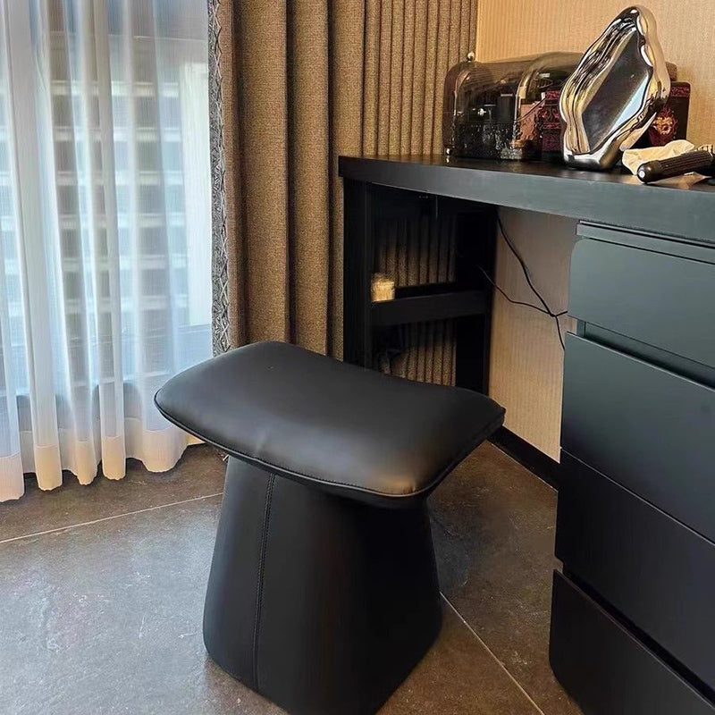 Contemporary Scandinavian Leather Wood Sponge Rectangular Curved Vanity Stool Backless For Bedroom