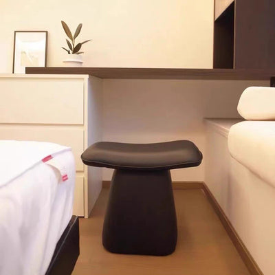 Contemporary Scandinavian Leather Wood Sponge Rectangular Curved Vanity Stool Backless For Bedroom