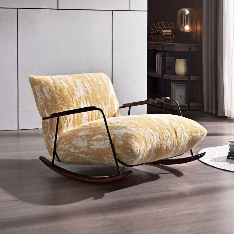 Traditional French Fabric Iron Sponge Square Ink Painting Rocking Chair Recliner Footrest Armrest For Living Room
