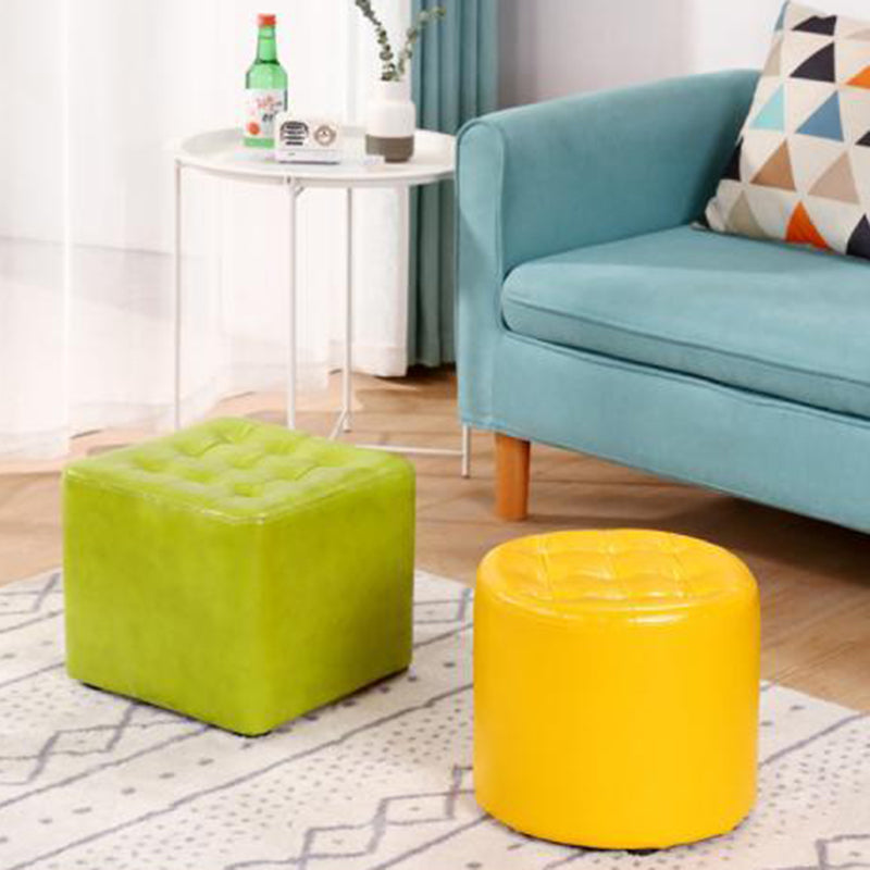 Modern Simplicity Leather Wood Sponge Round Square Footstool Backless For Living Room