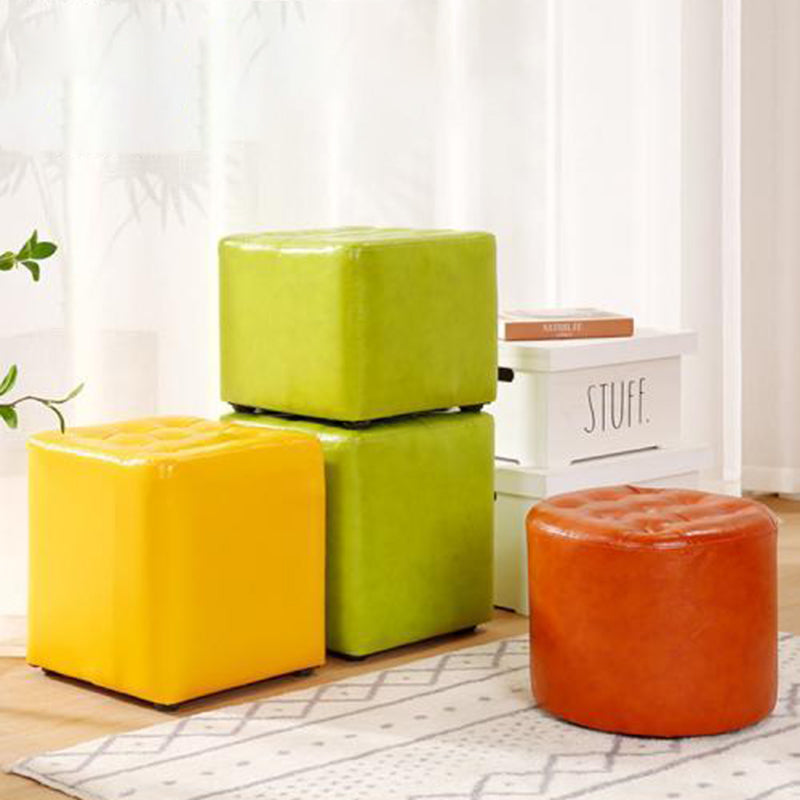 Modern Simplicity Leather Wood Sponge Round Square Footstool Backless For Living Room