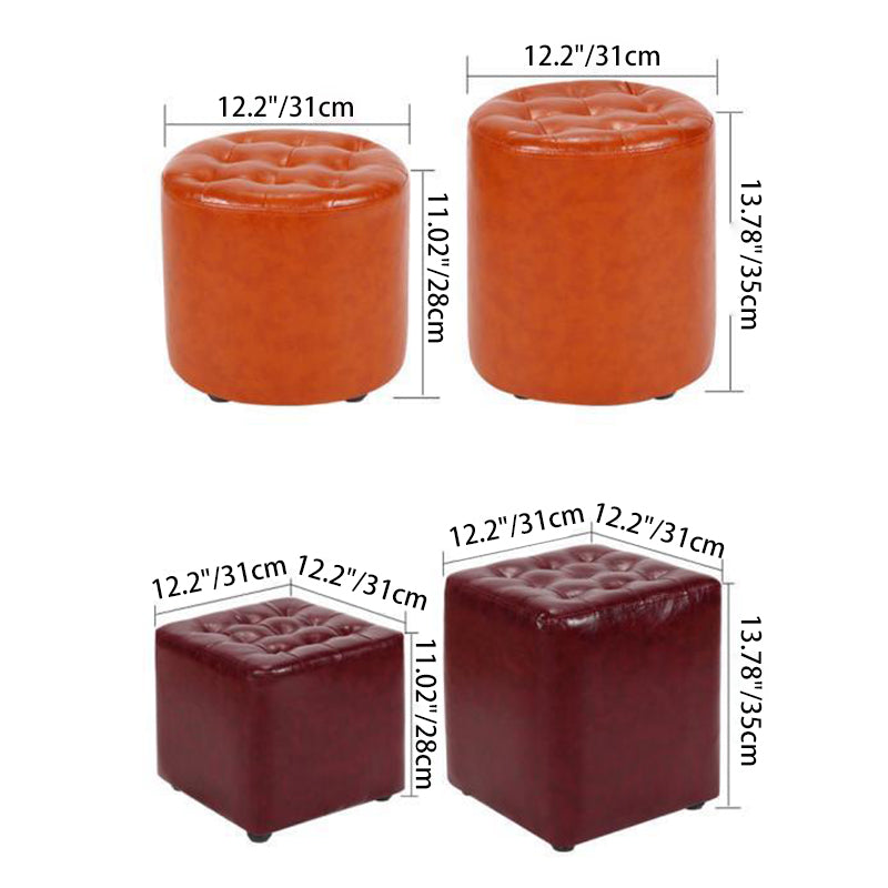 Modern Simplicity Leather Wood Sponge Round Square Footstool Backless For Living Room