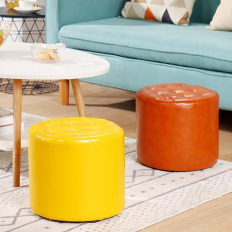 Modern Simplicity Leather Wood Sponge Round Square Footstool Backless For Living Room