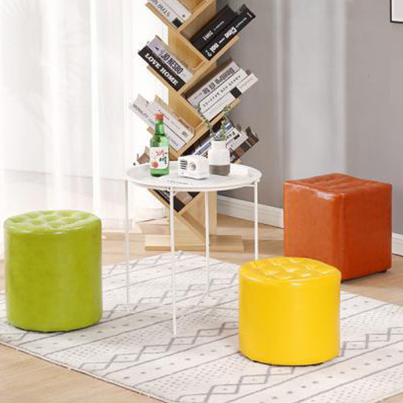 Modern Simplicity Leather Wood Sponge Round Square Footstool Backless For Living Room