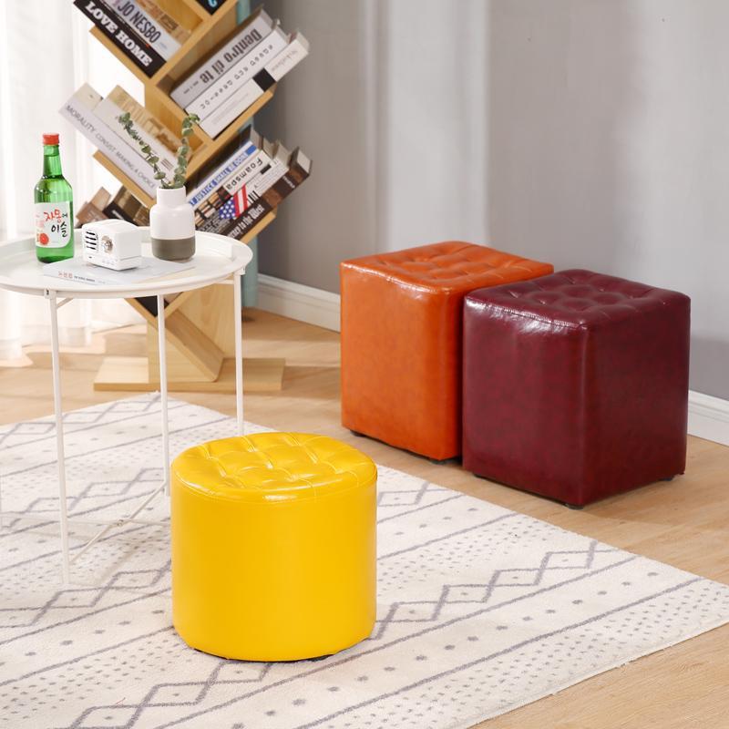 Modern Simplicity Leather Wood Sponge Round Square Footstool Backless For Living Room