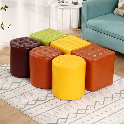 Modern Simplicity Leather Wood Sponge Round Square Footstool Backless For Living Room