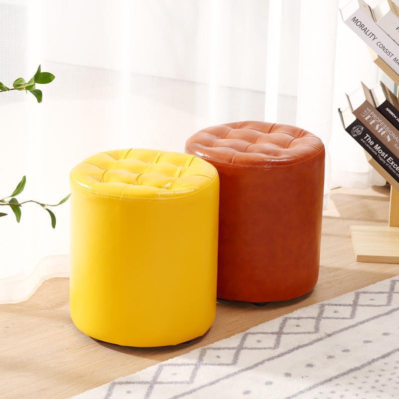 Modern Simplicity Leather Wood Sponge Round Square Footstool Backless For Living Room