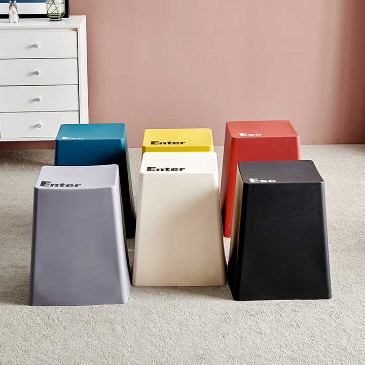 Taburete Apilable Sin Respaldo con Botón de Teclado Trapezoidal Creativo Contemporáneo PP Para Comedor 