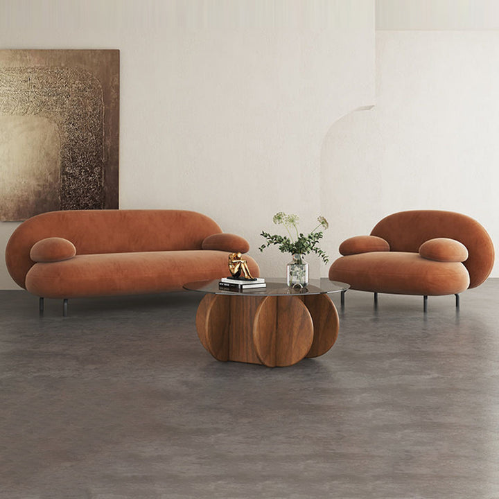 Contemporary Nordic Synthetic Fabric PU Leather Wood Iron Sponge Oval Sofa Backrest Armrest For Living Room