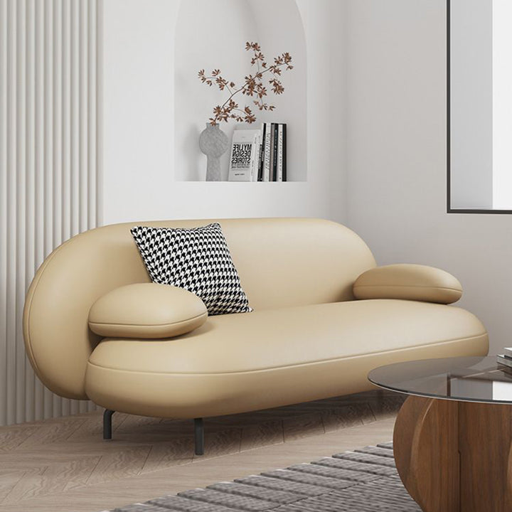 Contemporary Nordic Synthetic Fabric PU Leather Wood Iron Sponge Oval Sofa Backrest Armrest For Living Room