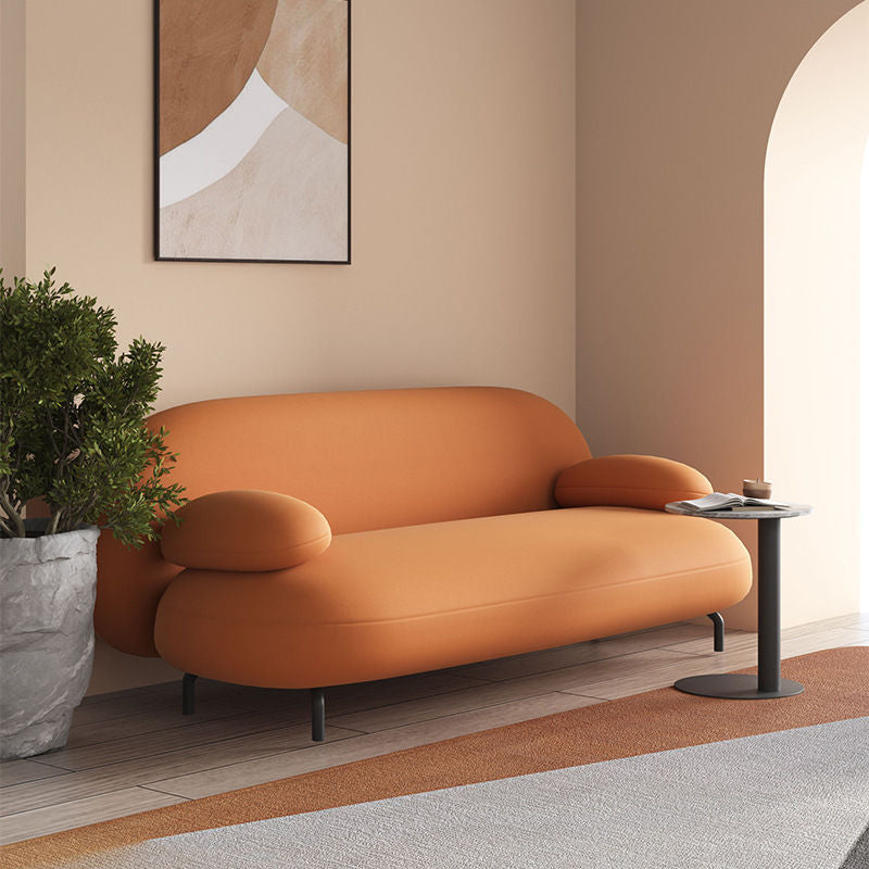 Contemporary Nordic Technical Fabric Leather Wood Iron Sponge Oval Sofa Backrest Armrest For Living Room