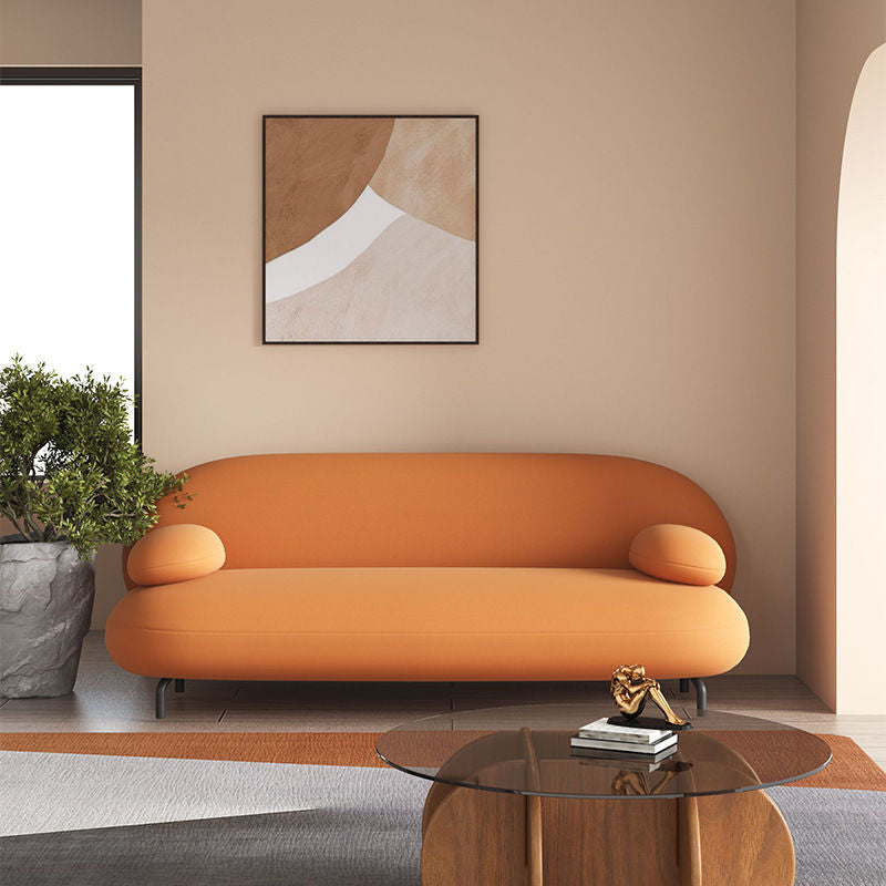 Contemporary Nordic Technical Fabric Leather Wood Iron Sponge Oval Sofa Backrest Armrest For Living Room
