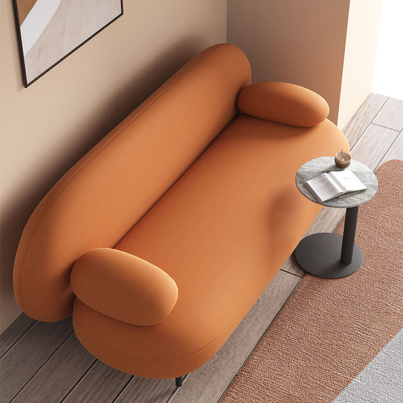 Contemporary Nordic Technical Fabric Leather Wood Iron Sponge Oval Sofa Backrest Armrest For Living Room