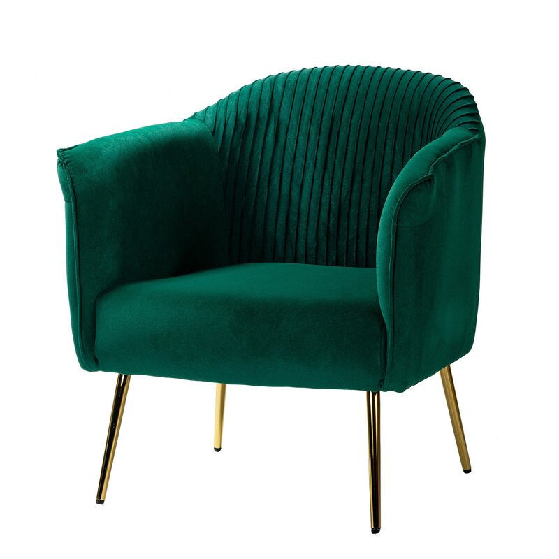 Contemporary Scandinavian Velvet Iron Sponge Striped Square Accent Chair Backrest Armrest For Living Room