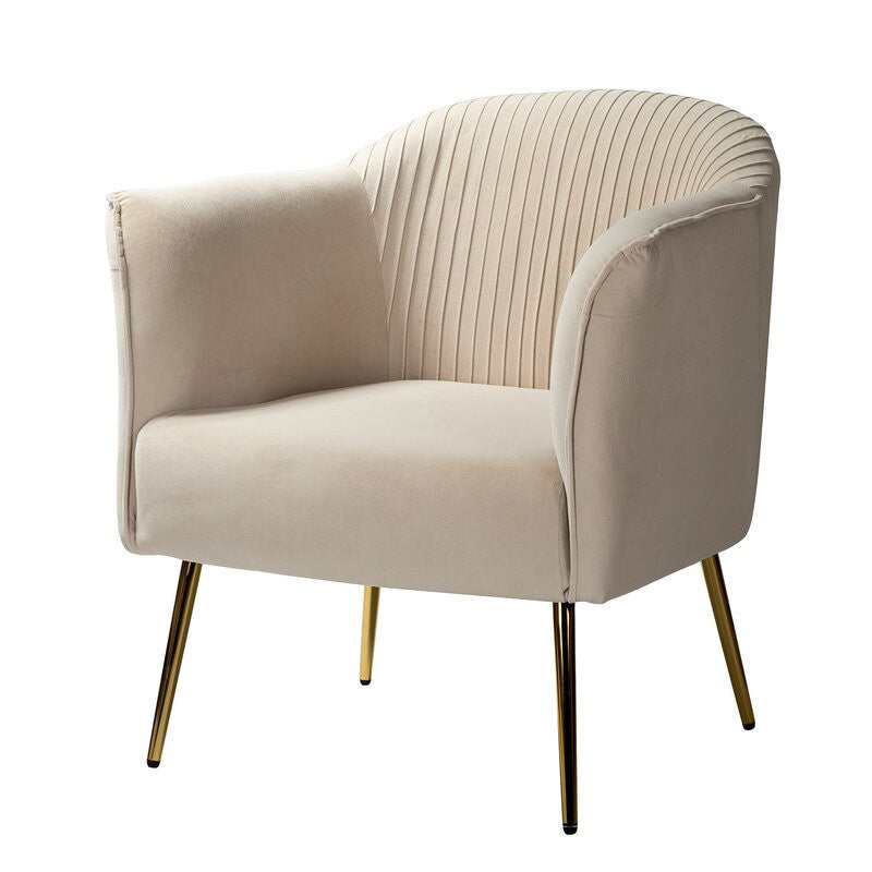 Contemporary Scandinavian Velvet Iron Sponge Striped Square Accent Chair Backrest Armrest For Living Room