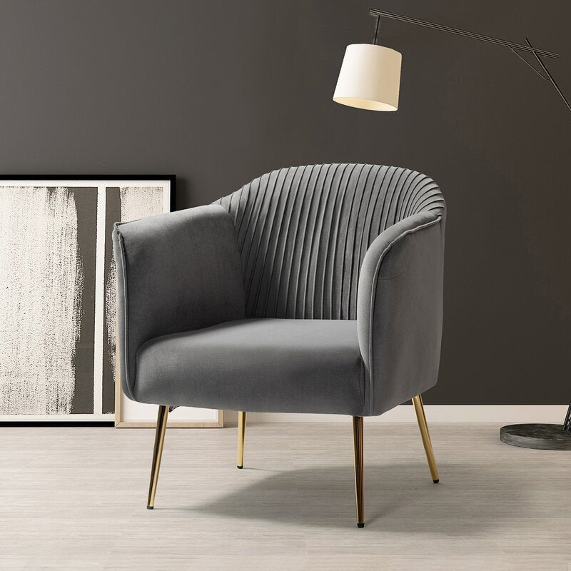 Contemporary Scandinavian Velvet Iron Sponge Striped Square Accent Chair Backrest Armrest For Living Room