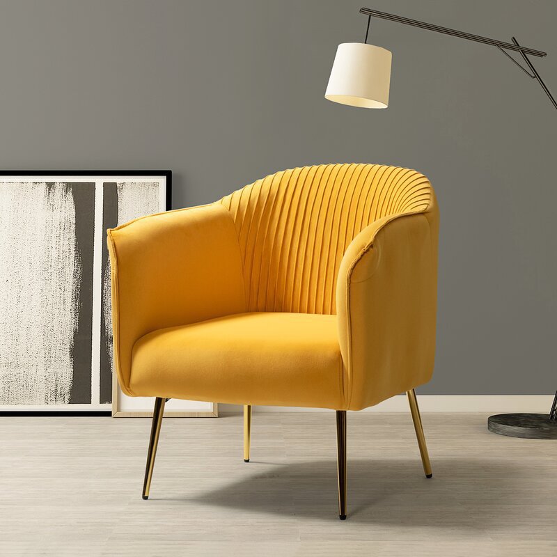 Contemporary Scandinavian Velvet Iron Sponge Striped Square Accent Chair Backrest Armrest For Living Room