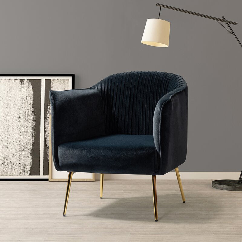 Contemporary Scandinavian Velvet Iron Sponge Striped Square Accent Chair Backrest Armrest For Living Room