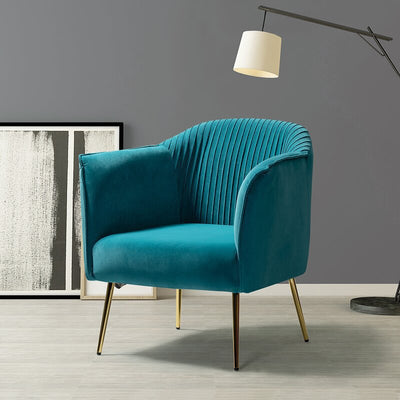 Contemporary Scandinavian Velvet Iron Sponge Striped Square Accent Chair Backrest Armrest For Living Room