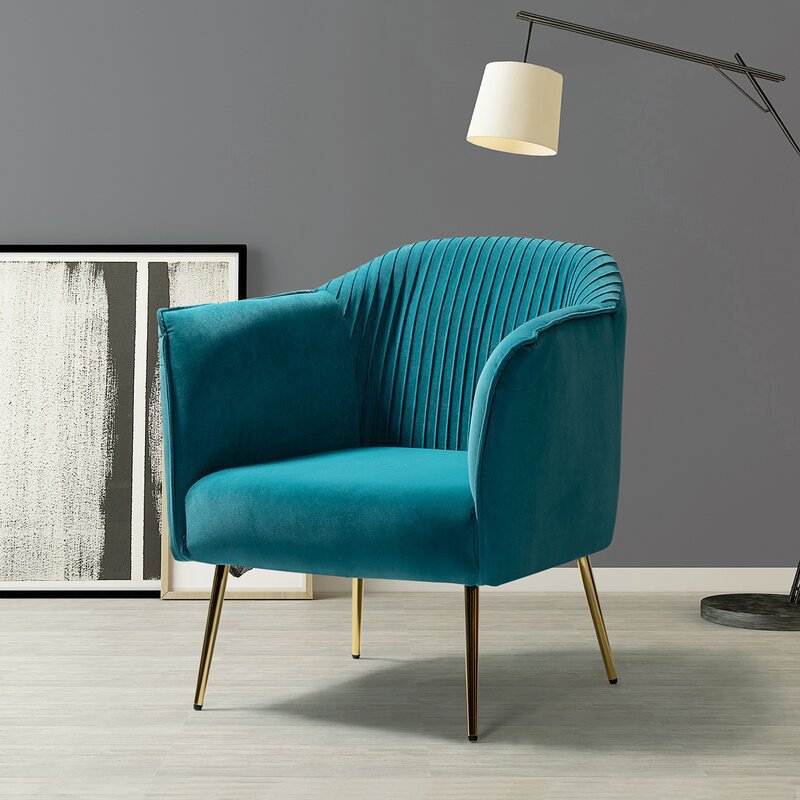 Contemporary Scandinavian Velvet Iron Sponge Striped Square Accent Chair Backrest Armrest For Living Room