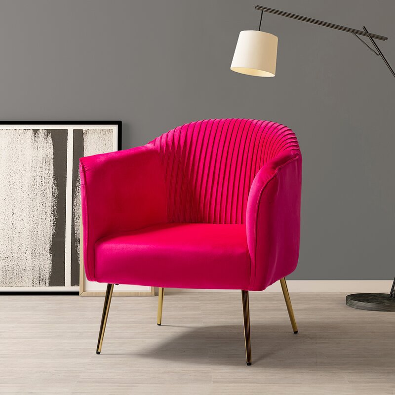 Contemporary Scandinavian Velvet Iron Sponge Striped Square Accent Chair Backrest Armrest For Living Room