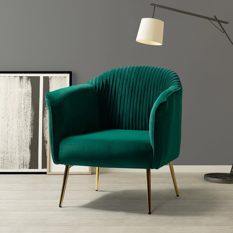 Contemporary Scandinavian Velvet Iron Sponge Striped Square Accent Chair Backrest Armrest For Living Room