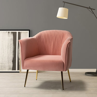 Contemporary Scandinavian Velvet Iron Sponge Striped Square Accent Chair Backrest Armrest For Living Room